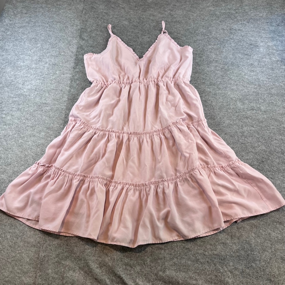 Storia Womens Tiered Mini Dress Pink Coquette Cottagecore M‎ Ruffle Button Back